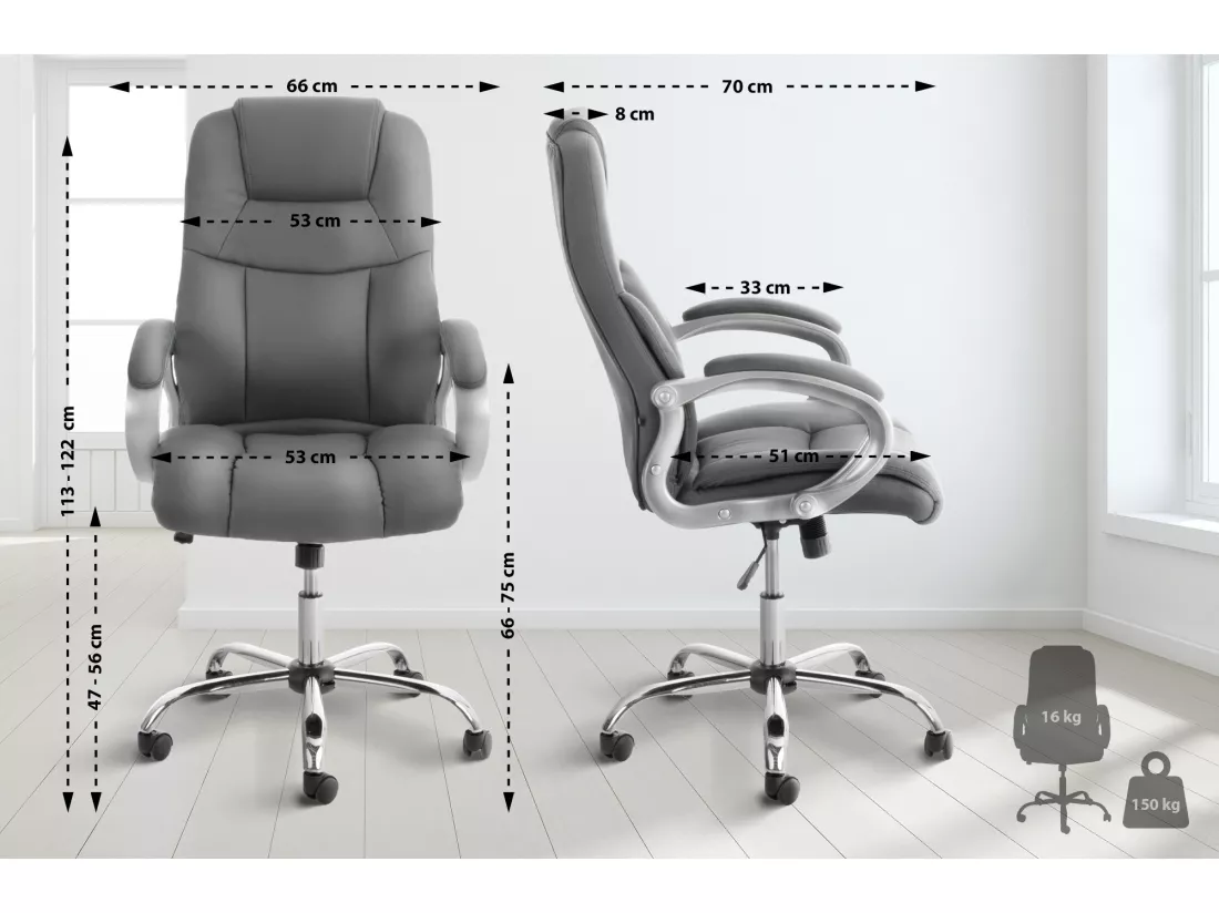 Chaise de bureau - Similicuir & Métal - Gris - Apoll XL