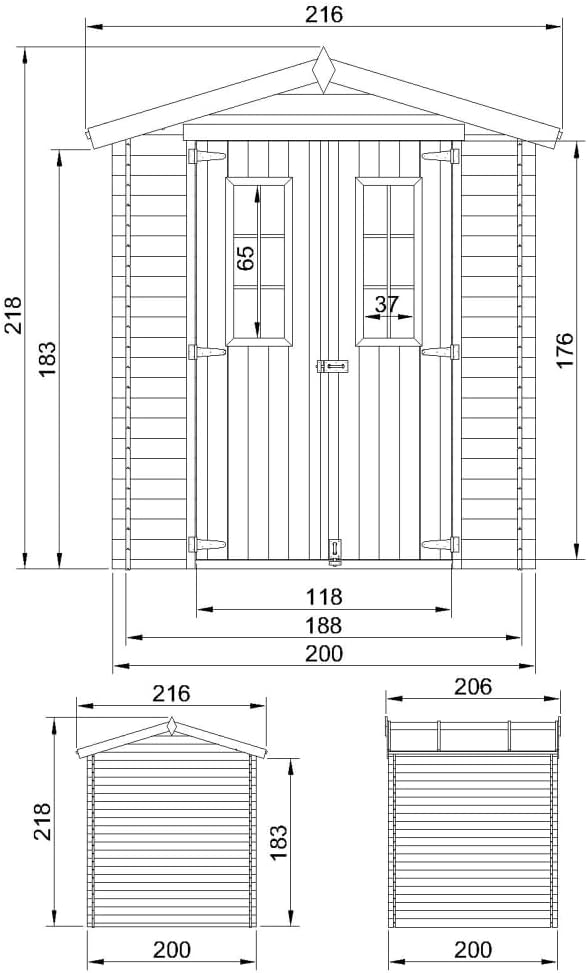 Gartenhaus Holz - Geräteschuppen Holz - Gerätehaus mit Boden Imprägnierte B216xL206xH216 cm/ 3.53 m2 - Fahrrad Schuppen - Gartenhäuser & aufbewahrung Wasserfestes Dach TIMBELA M343C+M343G