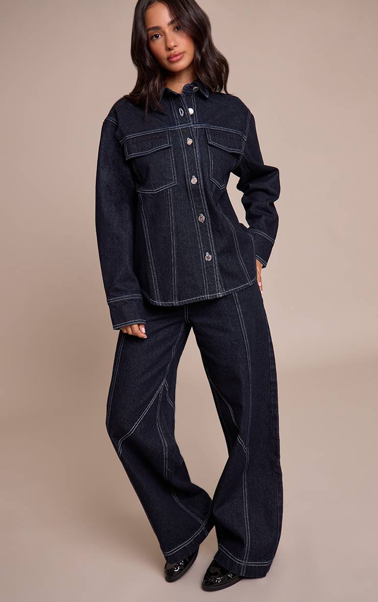 Bleu Indigo Jean Petite À Jambes Larges Avec Détails De Coutures