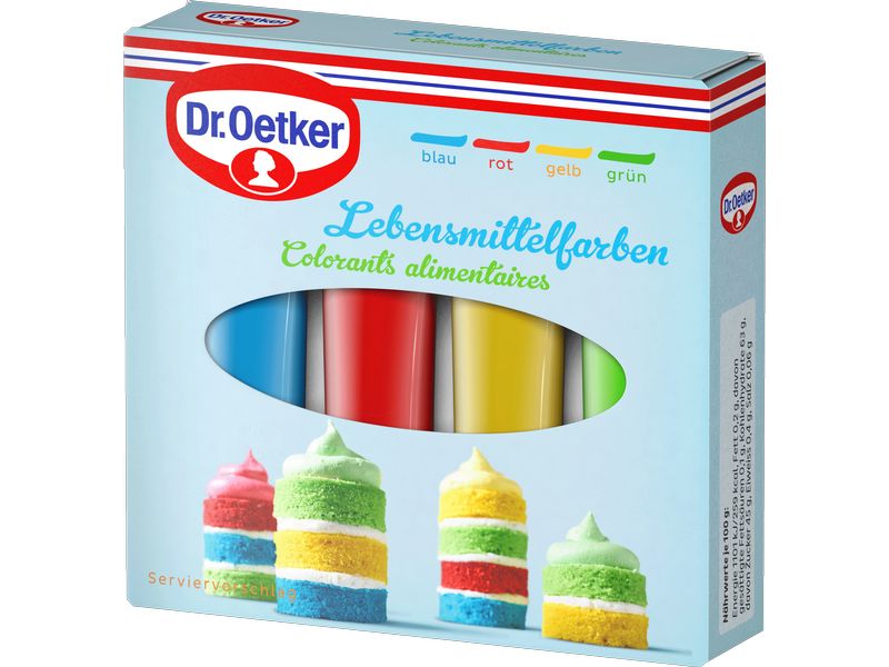 Dr.Oetker Lebensmittelfarben-Set Blau/Gelb/Grün/Rot Für bunte Köstlichkeiten