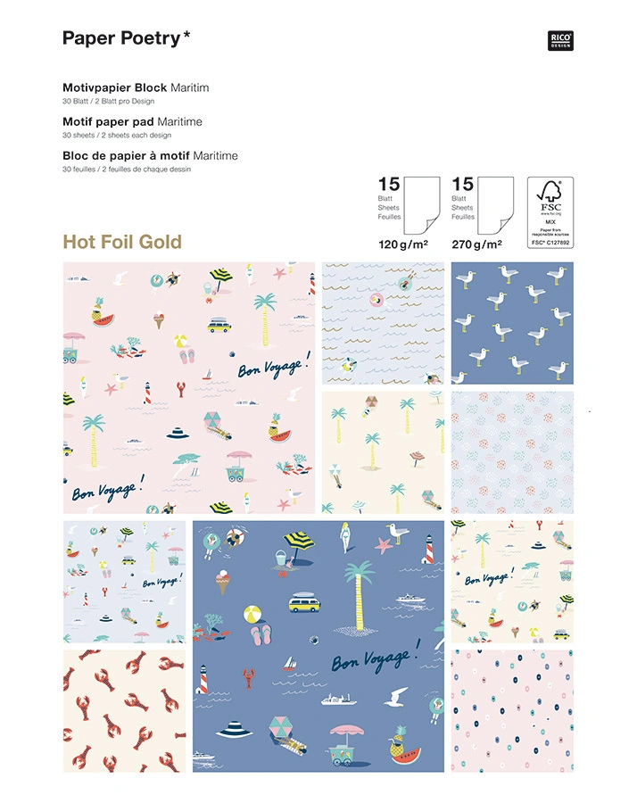 Motivpapier-Block MARITIM 30 Blatt in blau