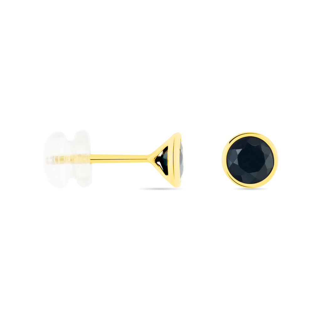 Boucles D'oreilles Puces Edy Serti Clos Or Jaune Saphir