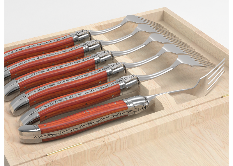 Service de 6 fourchettes Laguiole avec un manche en bois de rose et mitres en acier inoxydable