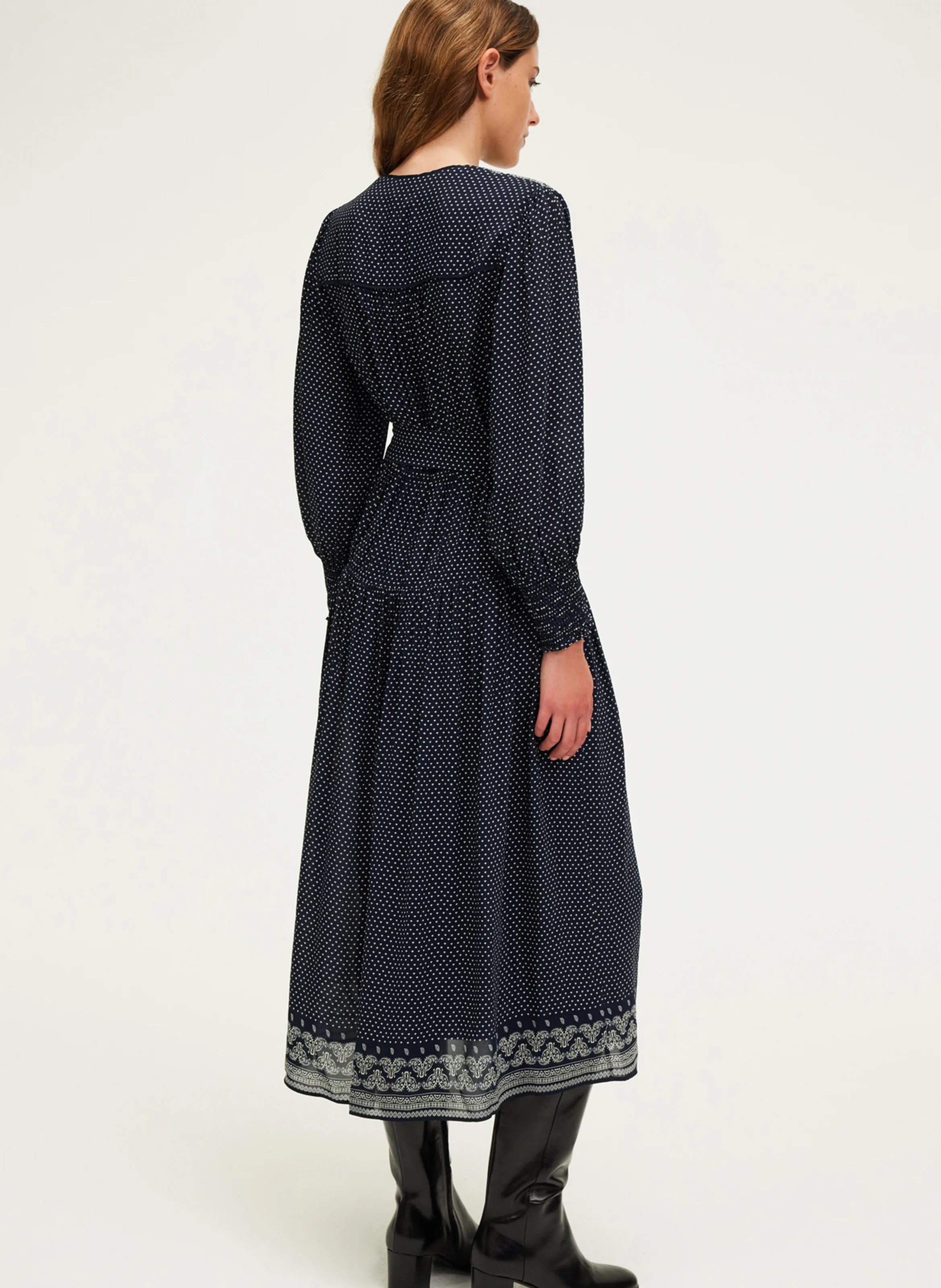 SYLVIA - Robe longue cintrée à col V | Bleu