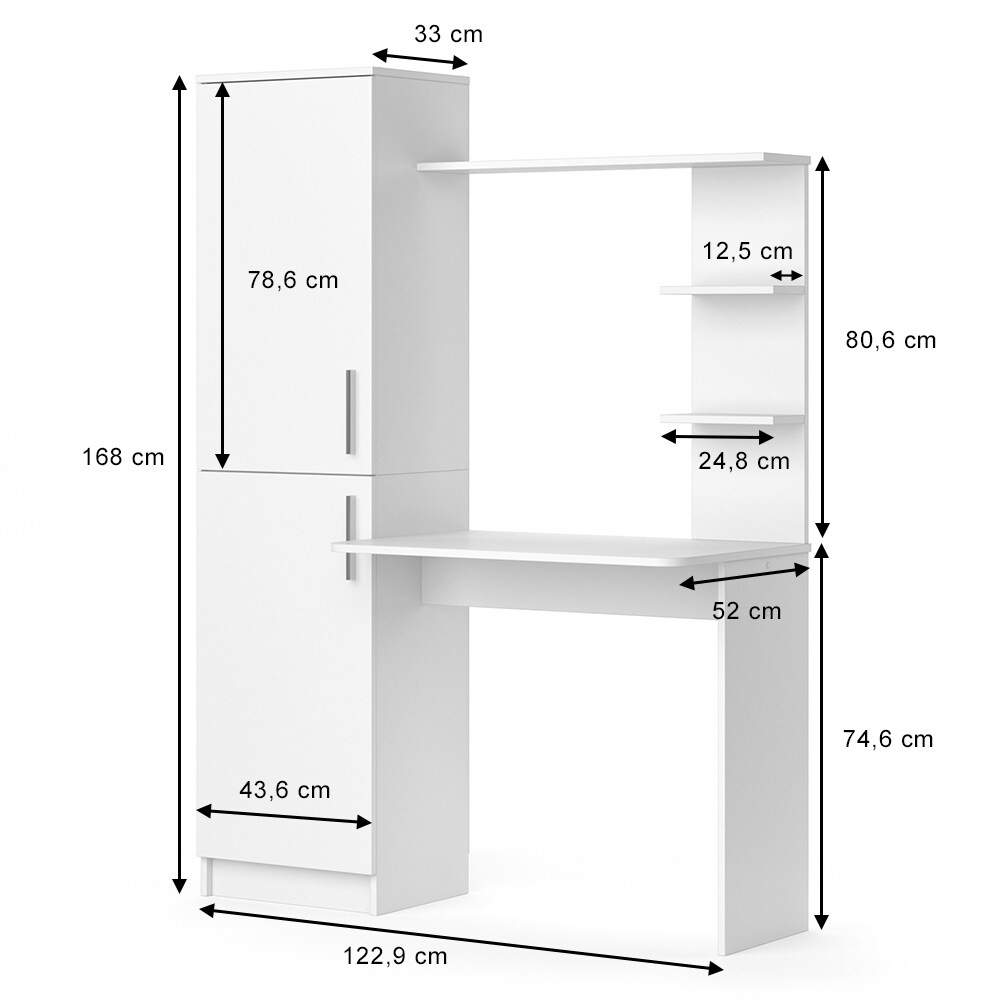 Vicco Arbeitstisch Schreibtisch Schminktisch Tessa weiß Basteltisch mit Schrank