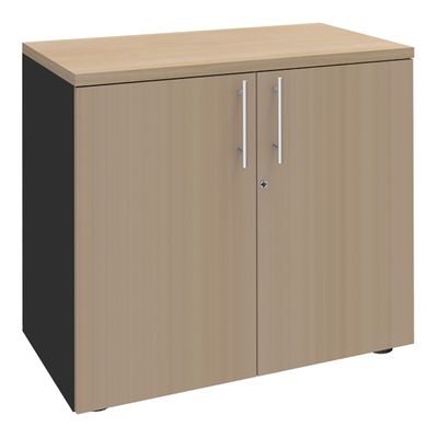 Armoire basse IDRA/DUAL - H72 x L80 x P47 - 2 portes - Corps anthracite - Dessus et portes imitation Chêne clair