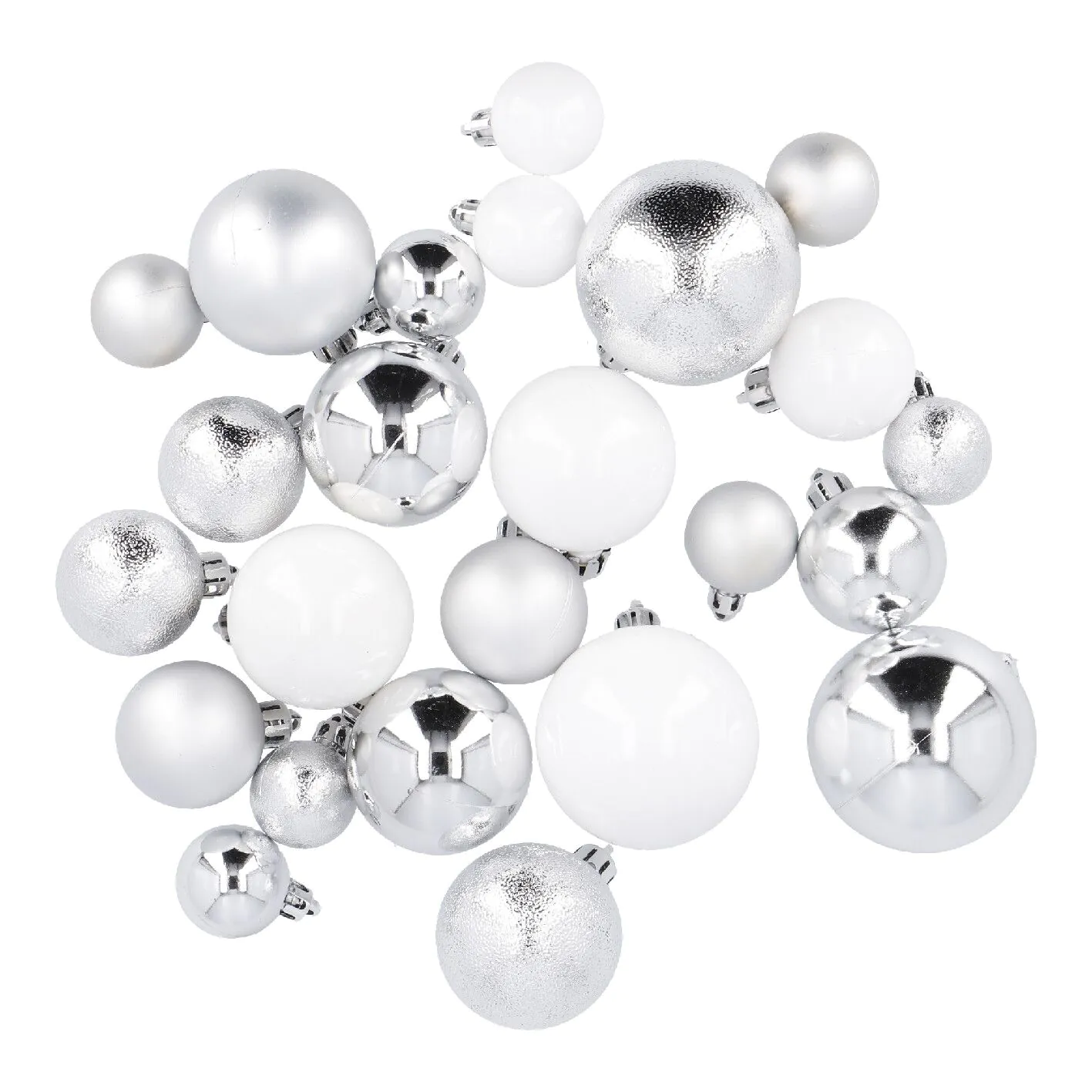 24er Weihnachtskugel Set, Mix, silber/weiß