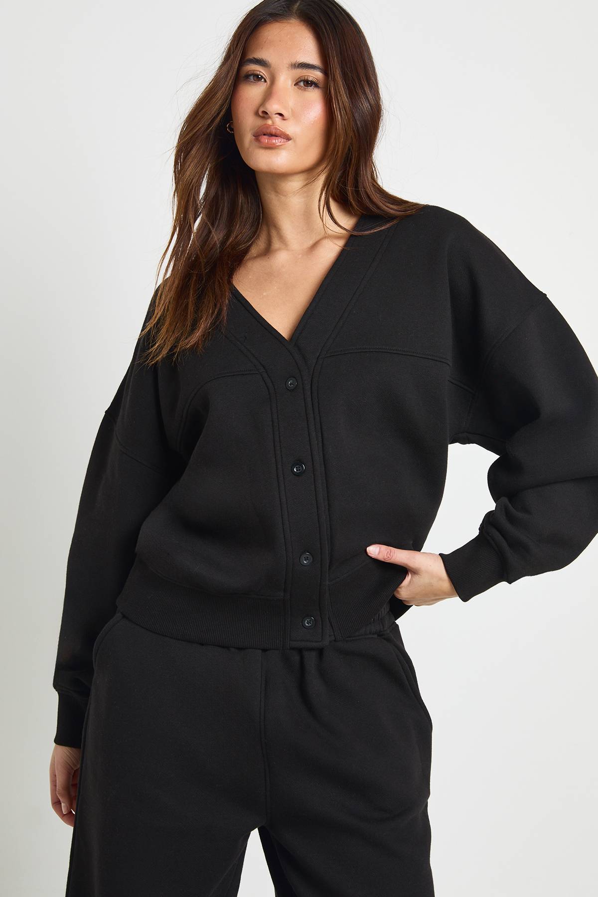 boohoo Ensemble de Survêtement Cardigan Boutonné et Jogging Droit