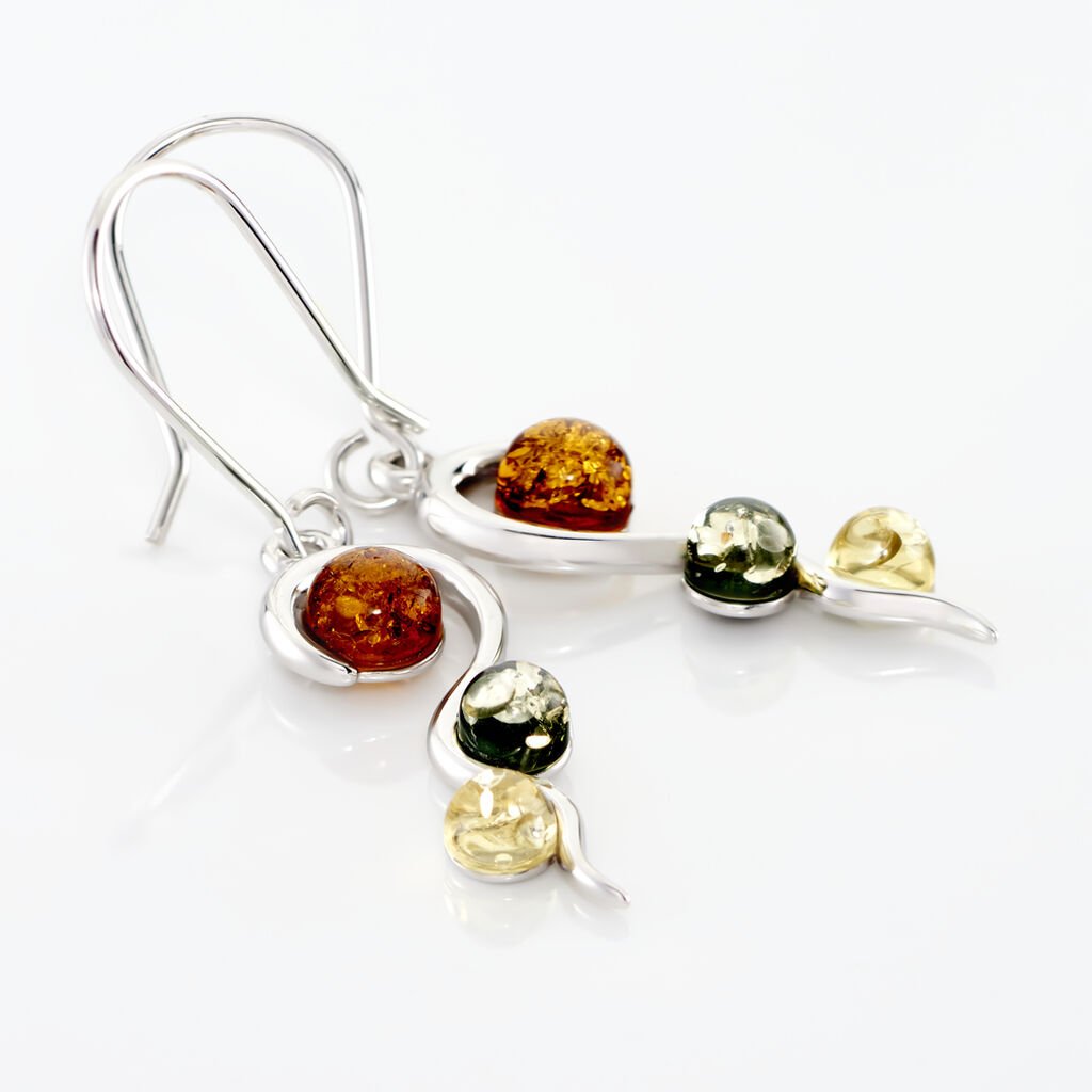 Boucles D'oreilles Pendantes Levannah Argent Blanc Ambre