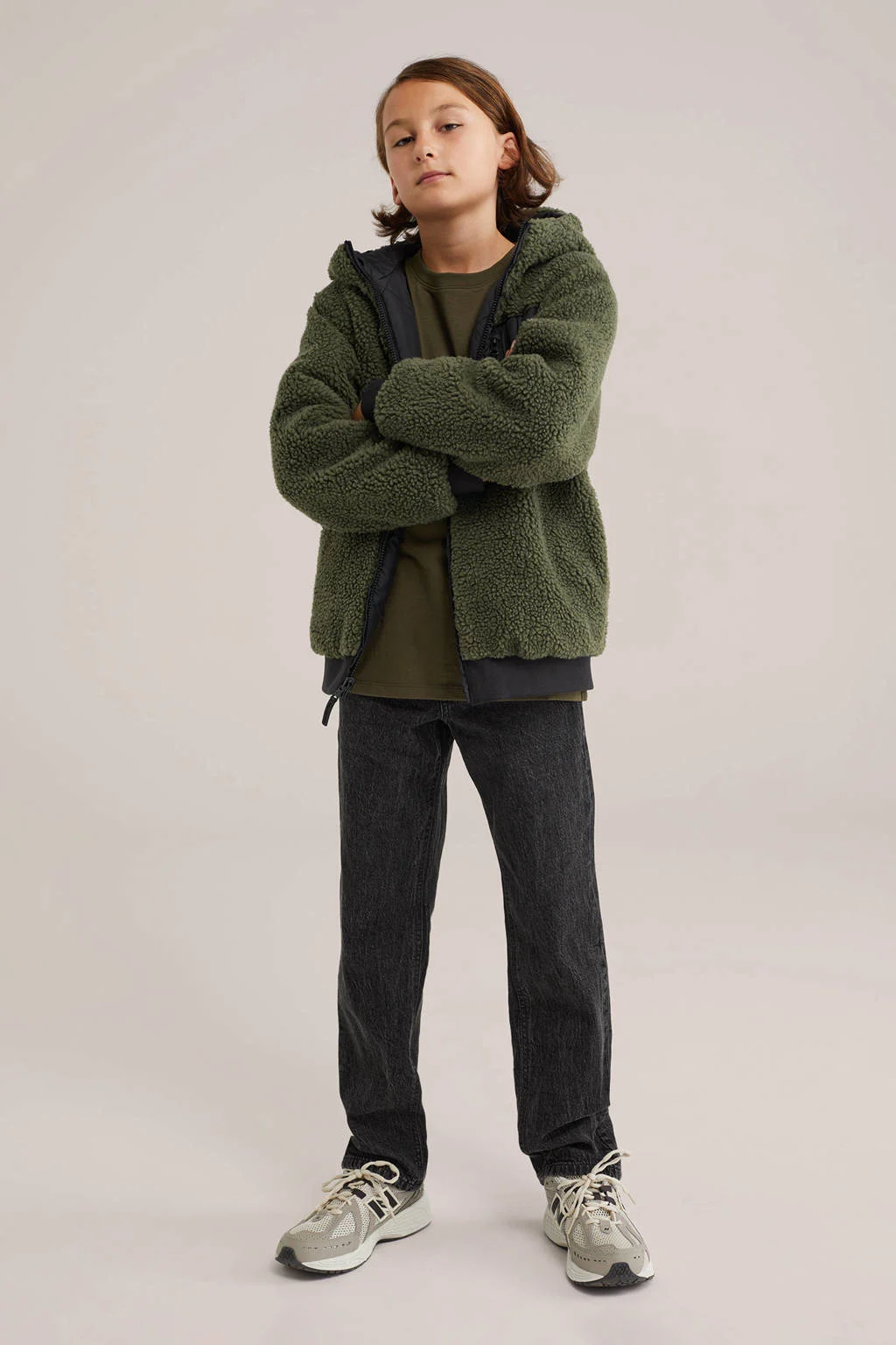 WE Fashion Blue Ridge teddy reversible jas winter donkergroen