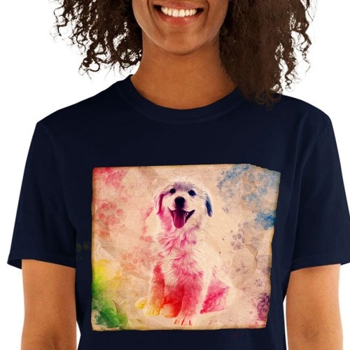 Camiseta feminina Mascochula de lona personalizada com seu animal de estimação, azul marinho.
