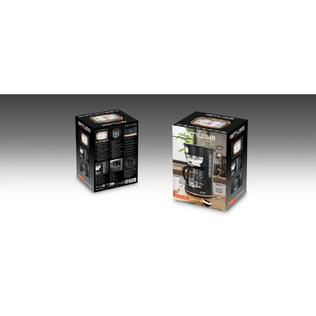 Muse Cafetière Rétro Vintage 1.4 L - 10 Tasses 1000W - Noire Dorée