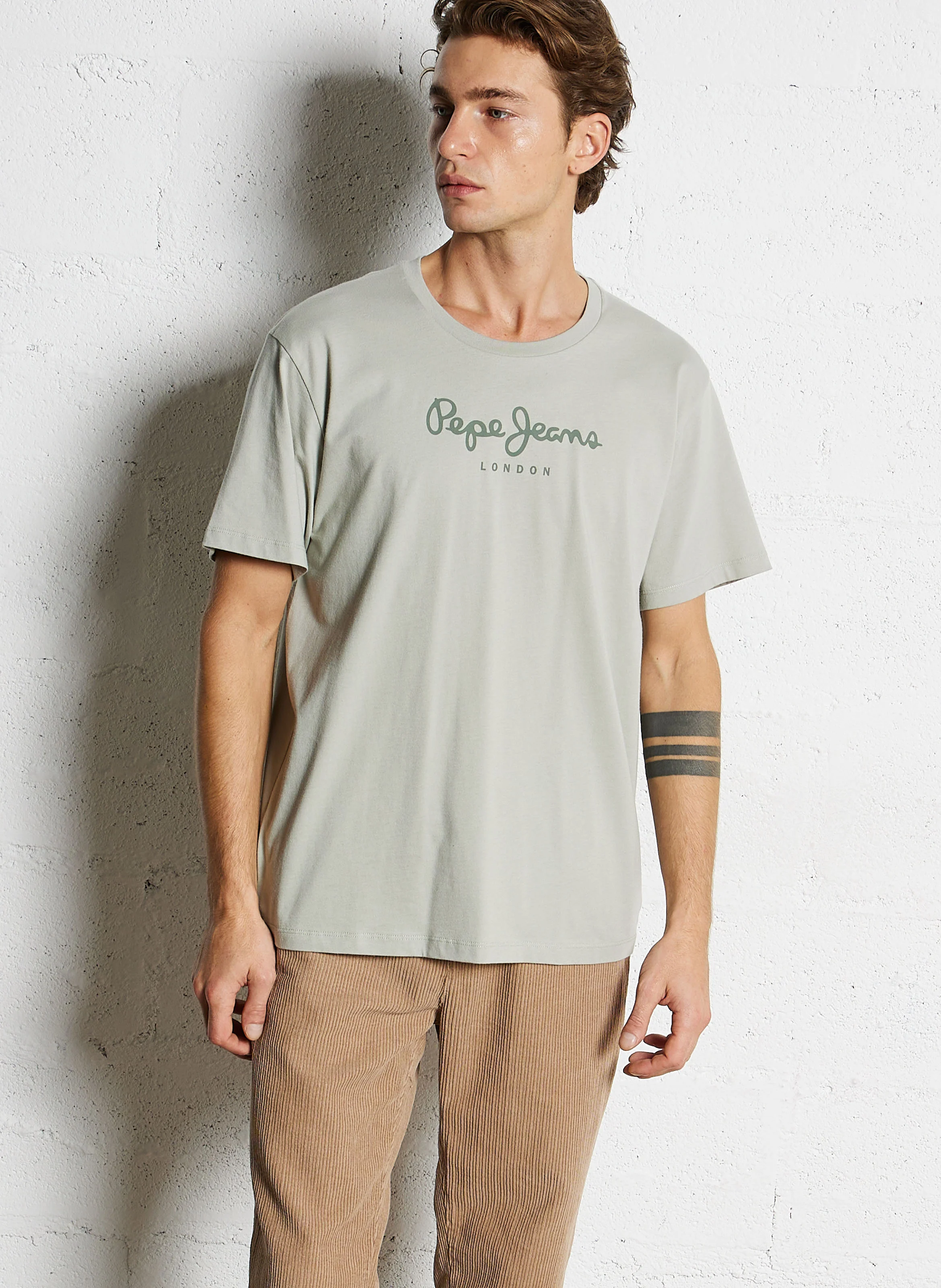 Tee-shirt col rond sérigraphié en coton | Vert