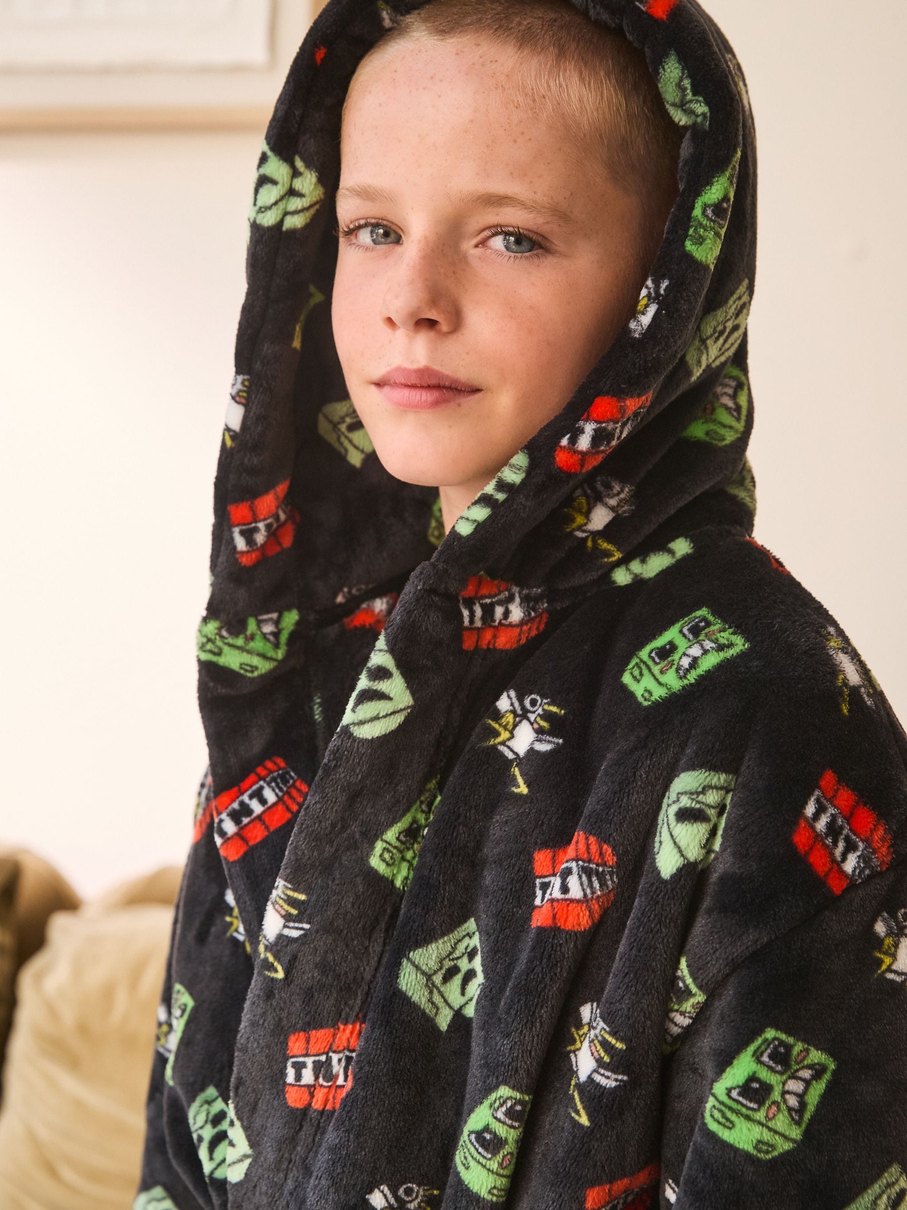 Zwart - Minecraft fleece badjas (5-16jaar)