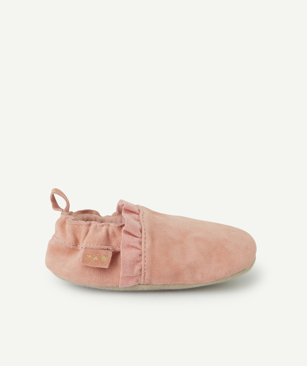CHAUSSONS EN CUIR BÉBÉ FILLE ROSES AVEC DÉTAILS VOLANTÉS