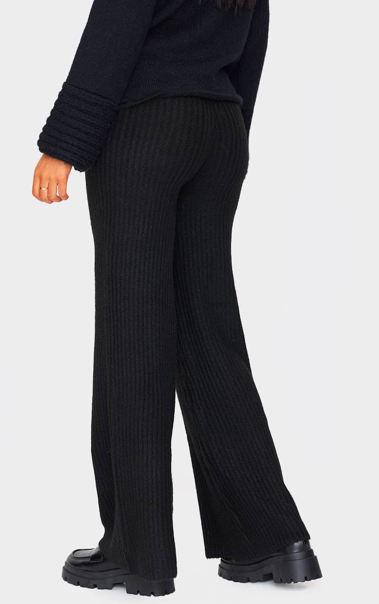 Noir Pantalon Large En Maille Côtelée Luxe Tall