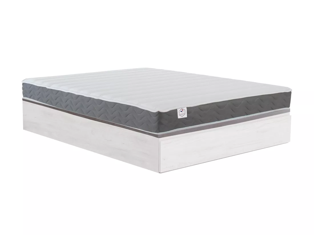 Ensemble 140 x 190 cm sommier coffre avec tiroir blanc + matelas mousse HD mémoire de forme et tissu 3D respirant ép.18cm - HEAVEN de YSMÉE