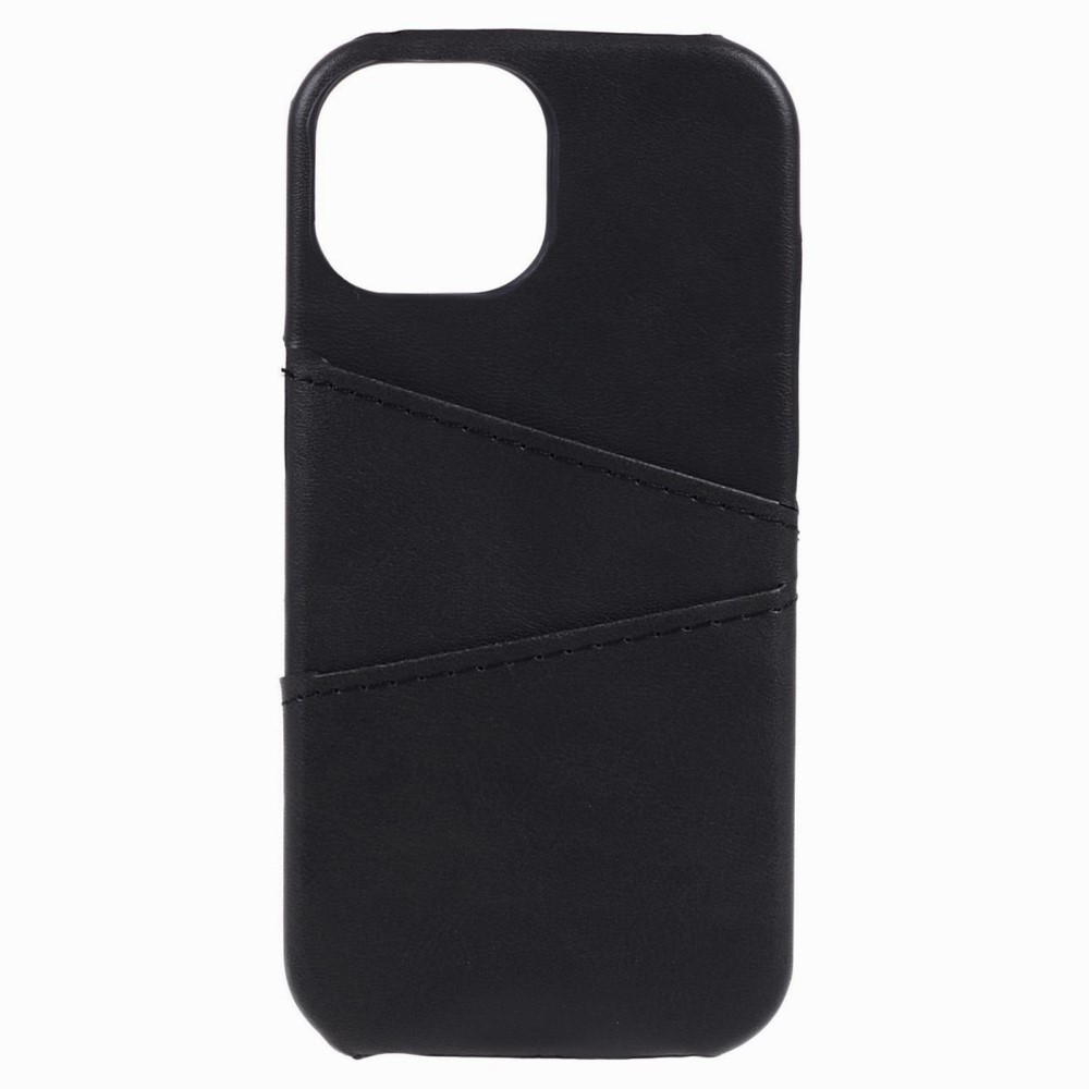 iPhone 15 Leder Hülle Snap Case   Kartenfach - Schwarz