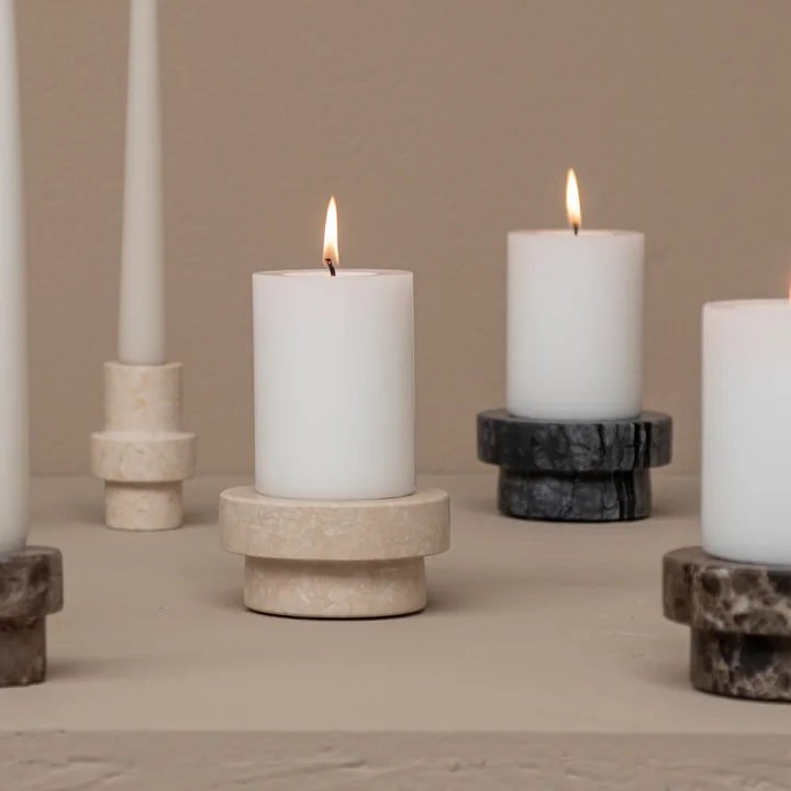 Mette Ditmer - Marble Kerzenhalter, low, schwarz / grau