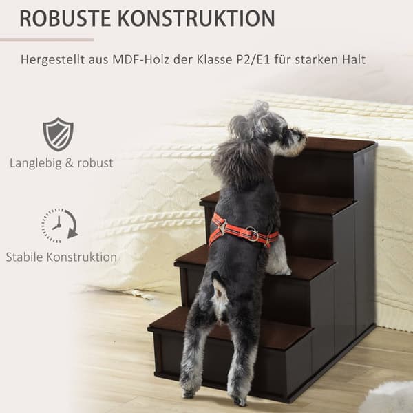 Dyretrapper, hundetrapper/kattetrapper med teppe, inngangshjelp, MDF, mørkebrun, 40x59x54,2cm