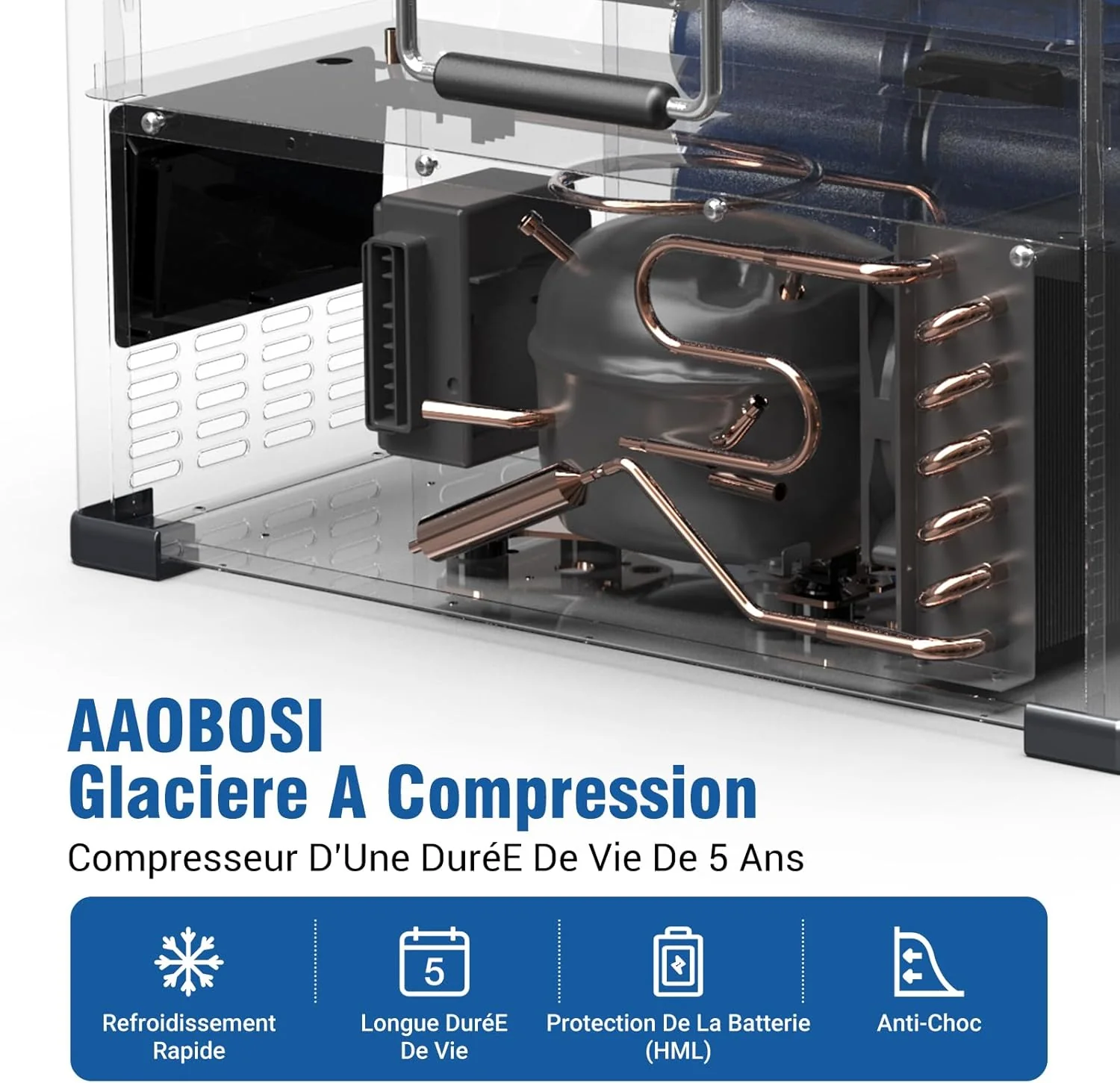AAOBOSI 45L Glacière à Compresseur, Glaciere Électrique -20℃ à 20℃, Frigo Camion APP&Bouton Contrôle, 12/24V DC et 100-240V AC Glaciere Camping Pour Voiture, Camion, Bateau et Prise De Courant