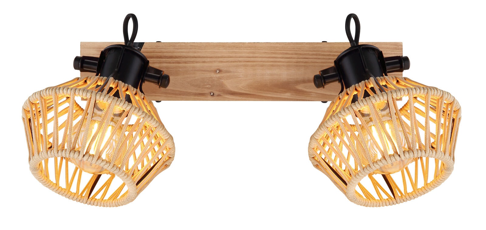 GLOBO Retrofit Deckenlampe mit 2 Spots VALLI 38 cm schwarz /Hanf beige