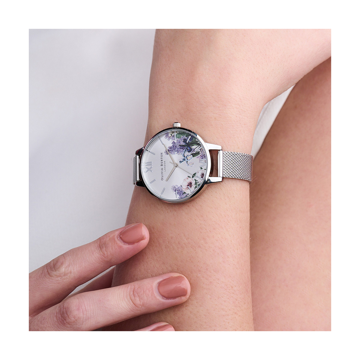 Montre OLIVIA BURTON secret garden femme analogique, bracelet acier argent