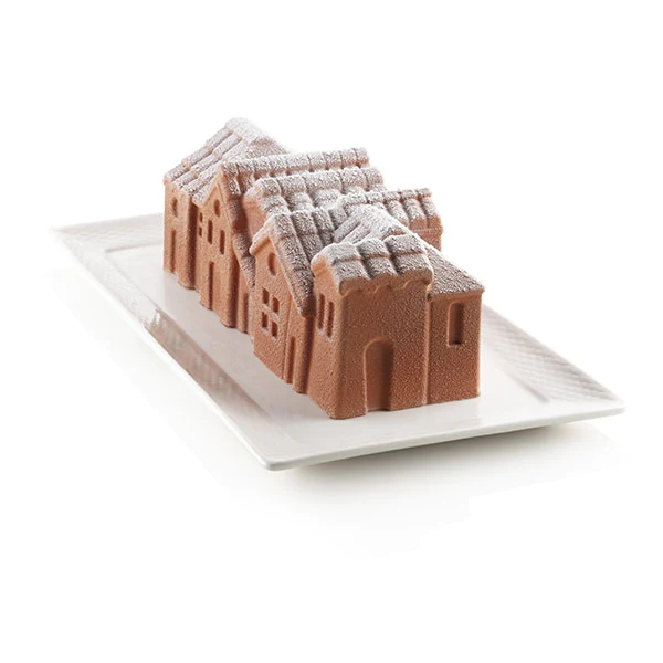 Moule 3D bûche village enneigé en silicone Silikomart