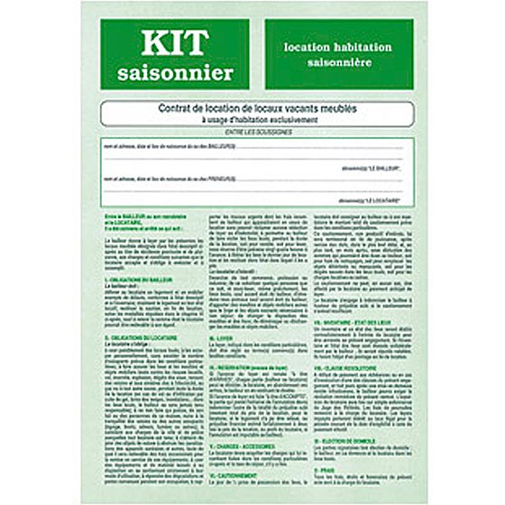 Kit contrat location meublée saisonnière weber diffusion 6 pages contrat descriptif inventaire