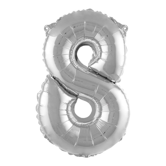BALLON METAL CHIFFRE 8 H.40CM ARGENT AVEC PAILLE
