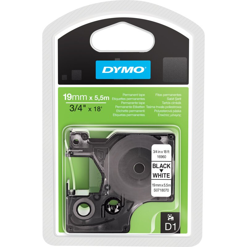 DYMO Ruban d'étiquette D1 noir/blanc,19 mm x 5,5 m