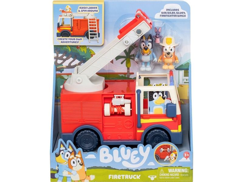 moose Figurenset Bluey Feuerwehrauto 3 Figuren Spielset mit Bingo, Bluey und Bob Bilby