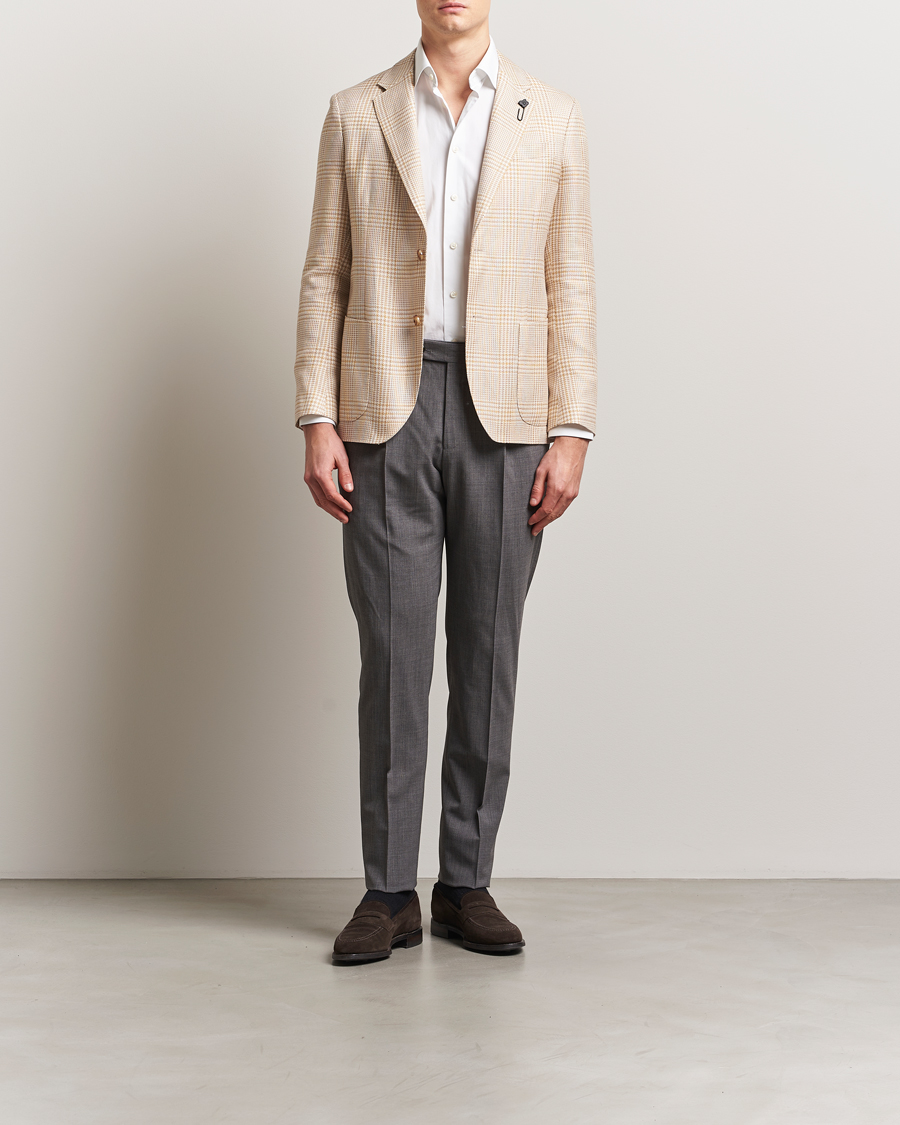 Lardini Cotton/Linen Glencheck Blazer Beige