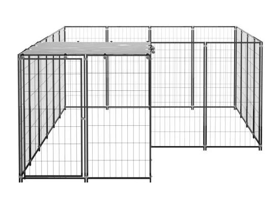 Chenil extérieur cage enclos noire 330 x 220 x 110 cm 02_0000547