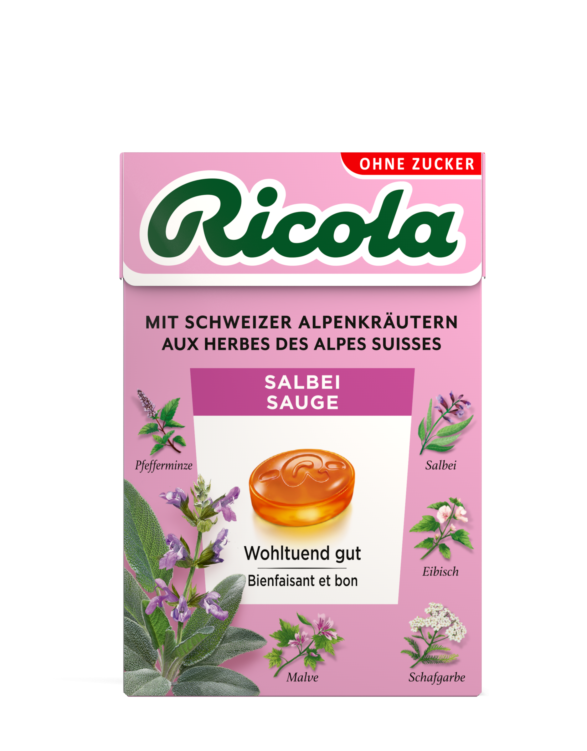 Ricola Kräuterbonbons Pastillen Salbei ohne Zucker mit Stevia Box 50 g