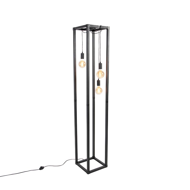 Industriële vloerlamp zwart 3-lichts - Big Cage
