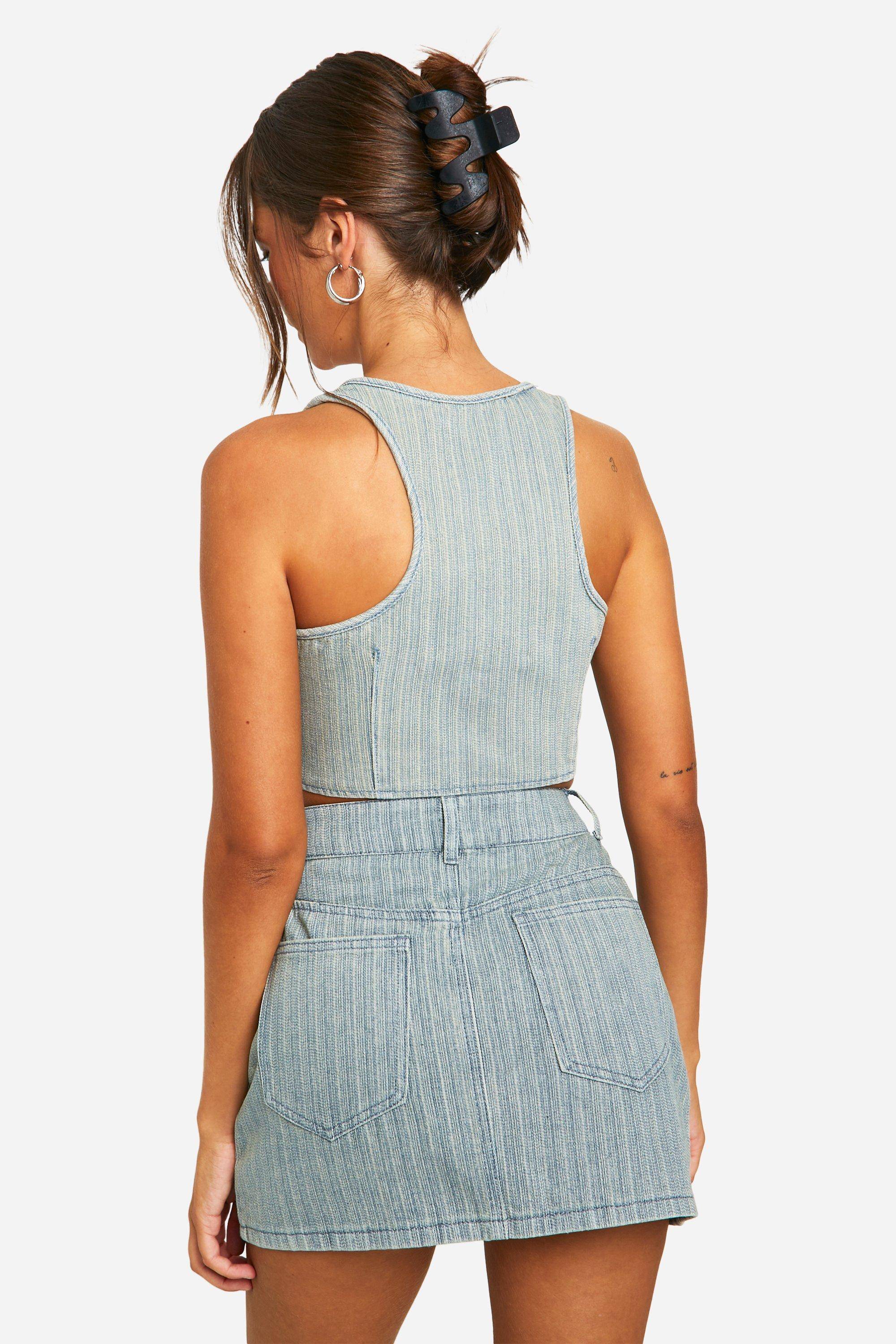 DSGN Studio Badge Crop Top en denim à rayures avec teinte vintage
