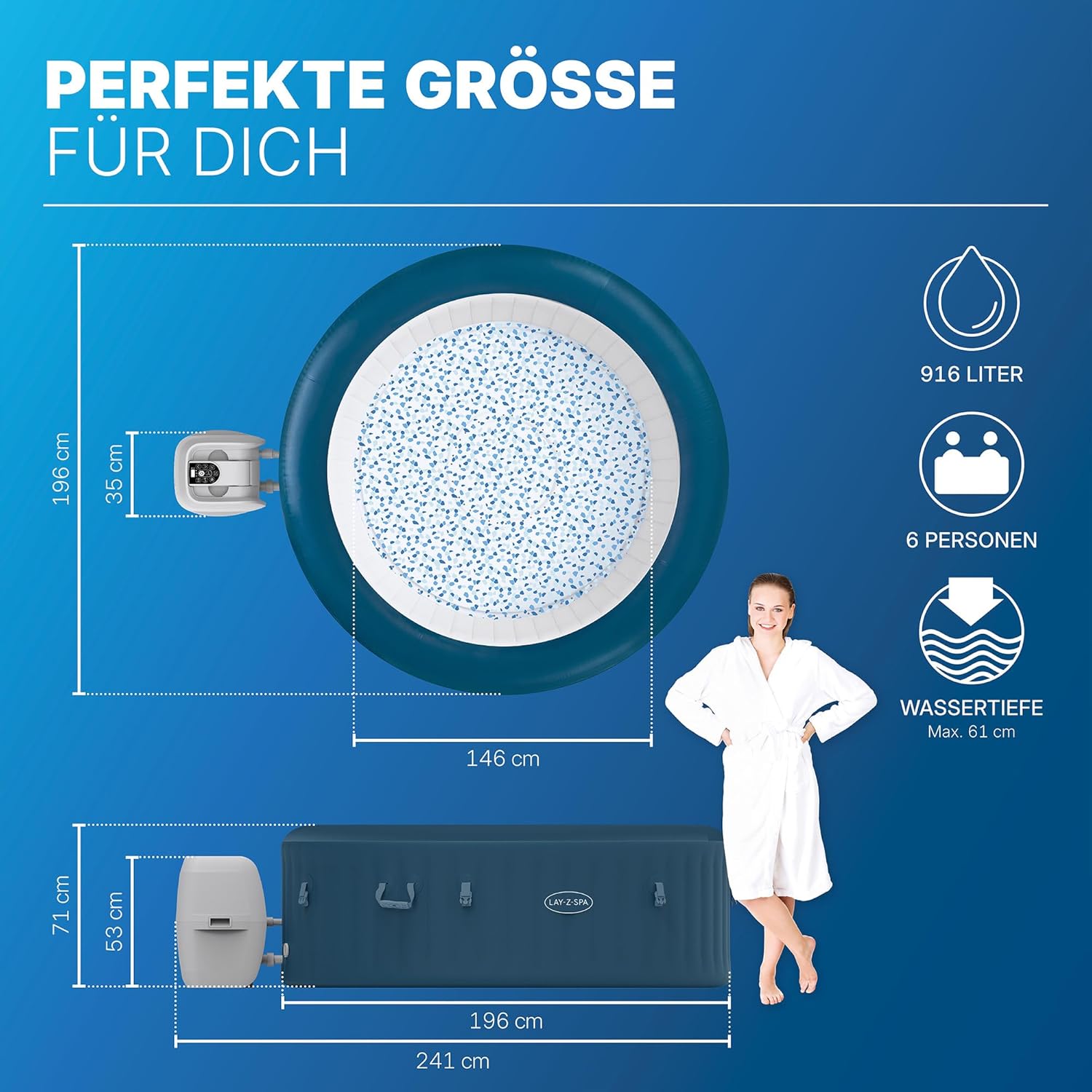 Bestway® Lay-Z-SPA® WLAN-Whirlpool Milan AirJet Plus Ø 196 x 71 cm, rund