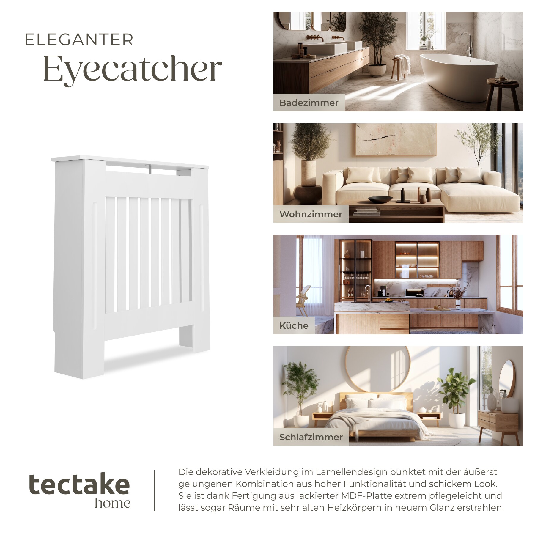 tectake® Heizkörperabdeckung, verschiedene Größen, robuste MDF-Platte, optimale Luftzirkulation