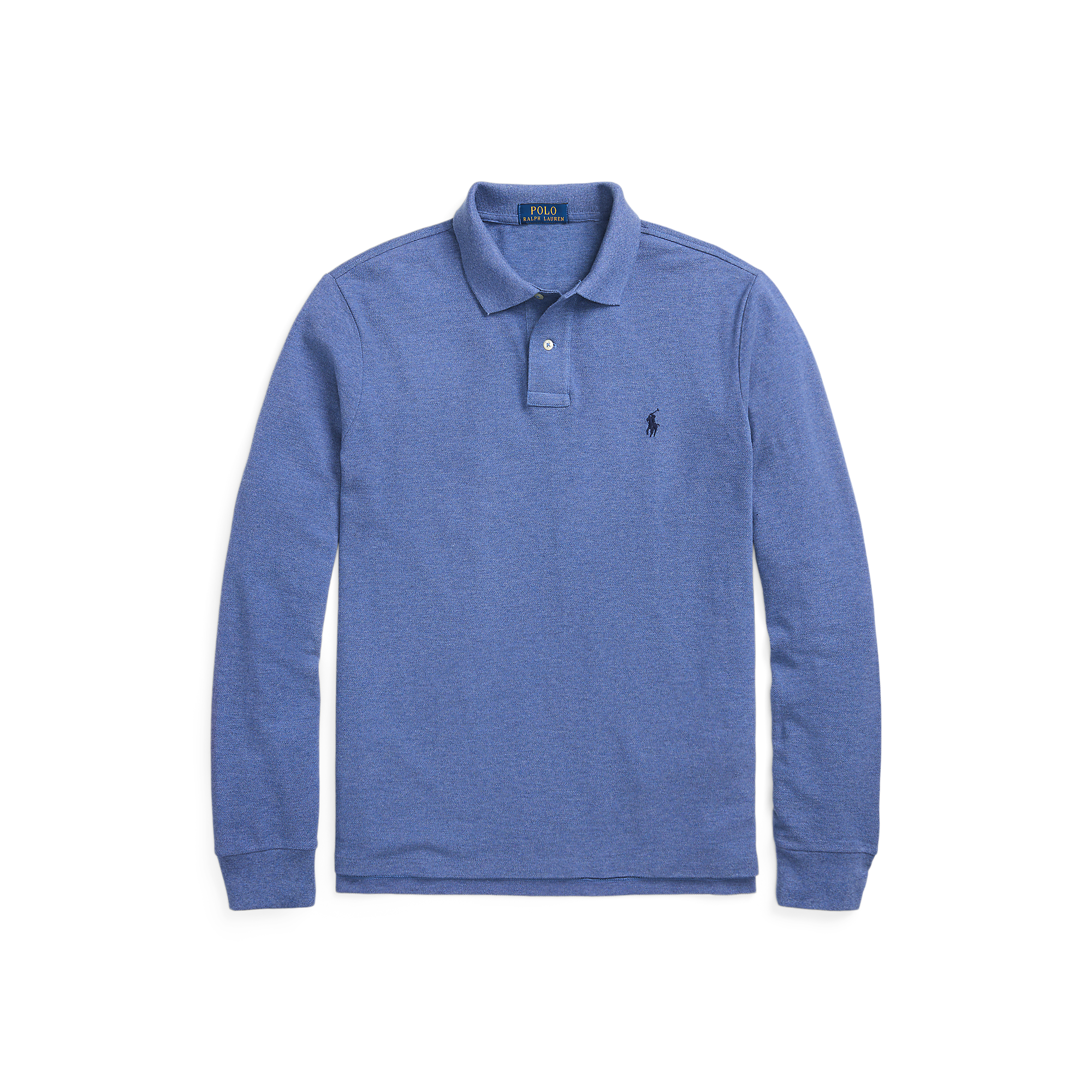 Polo manches longues regular-fit en piqué de coton | Bleu