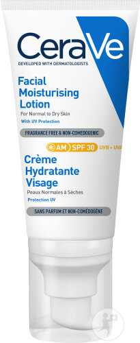 CeraVe Crème Hydratante Visage IP30 Pour Les Peaux Normales À Sèches Sans Parfum 52ml