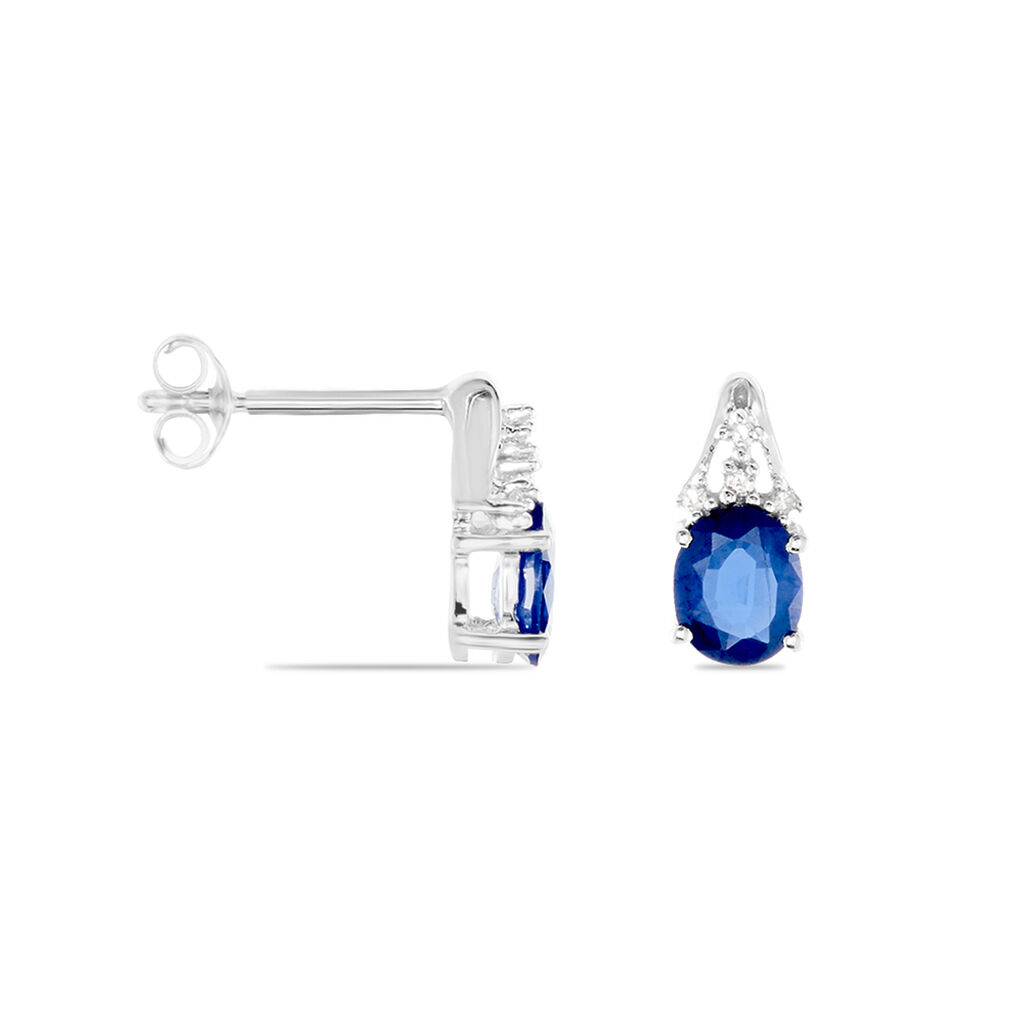 Boucles D'oreilles Puces Or Blanc Marie Saphirs Diamants