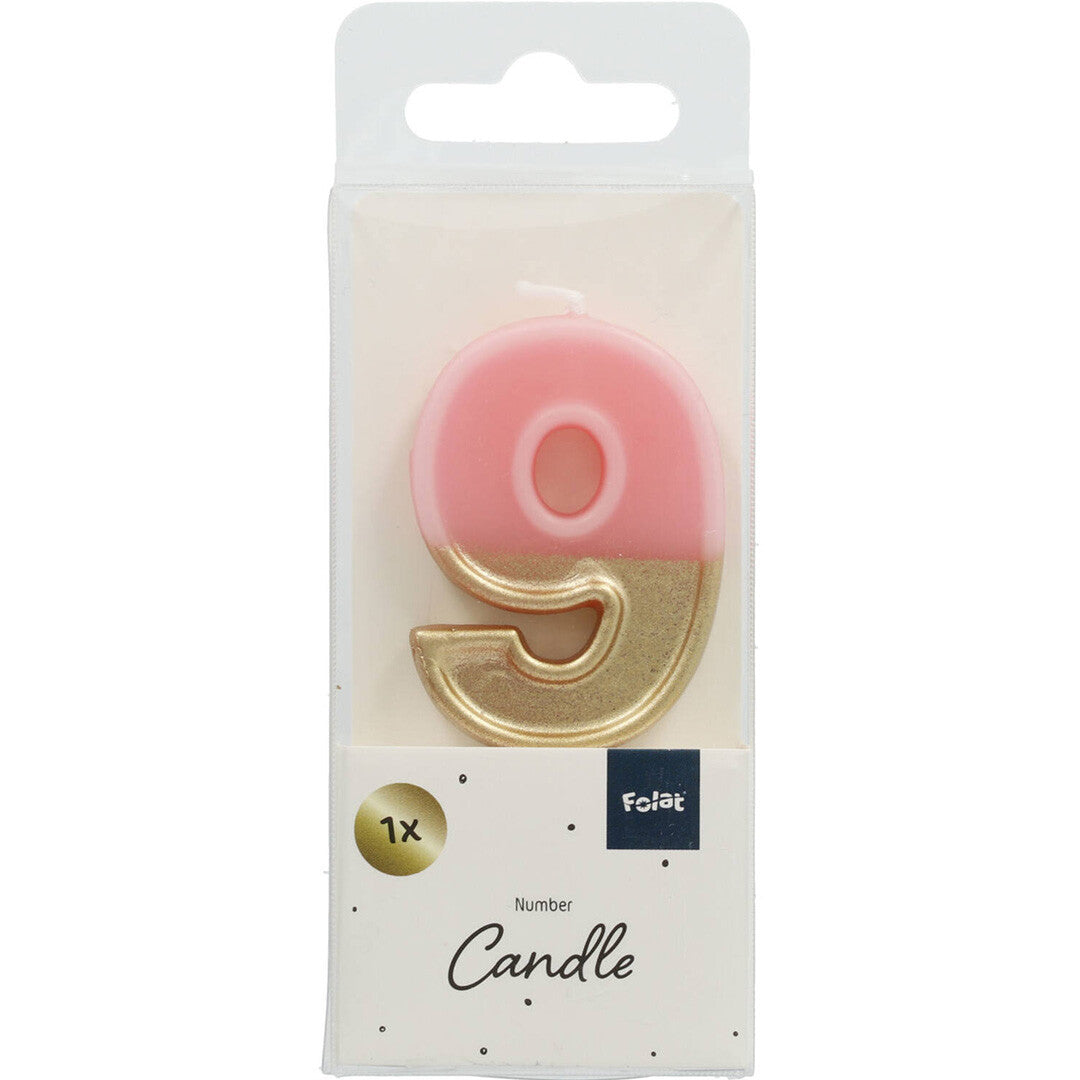 Verjaardagskaars roze goud - 9 jaar