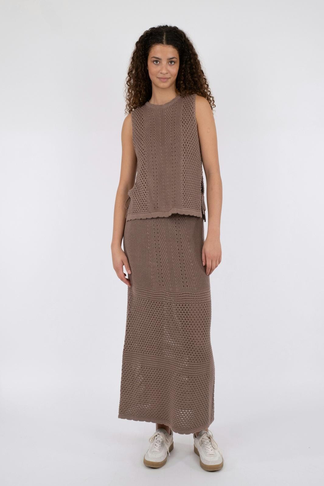Neo Noir Aritza Crochet Knit Top dusty brown
