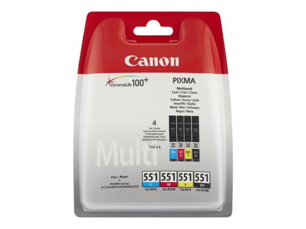 Canon CLI-551 C/M/Y/BK Multipack - 4-pack - svart, gul, cyan, magenta - original - blekkbeholder - for PIXMA iP8750, iX6850, MG5550, MG5650, MG5655,