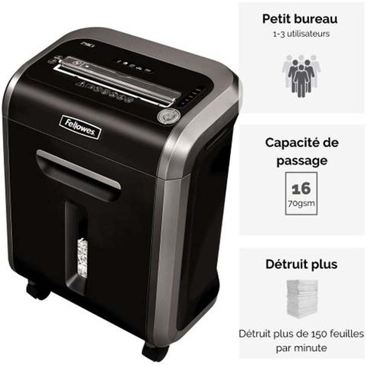 Destructeur fellowes 79ci coupe croisée 4x38mm capacité 16f vitesse 3.3m/min 47x38x26cm 12.8kg couleur noir