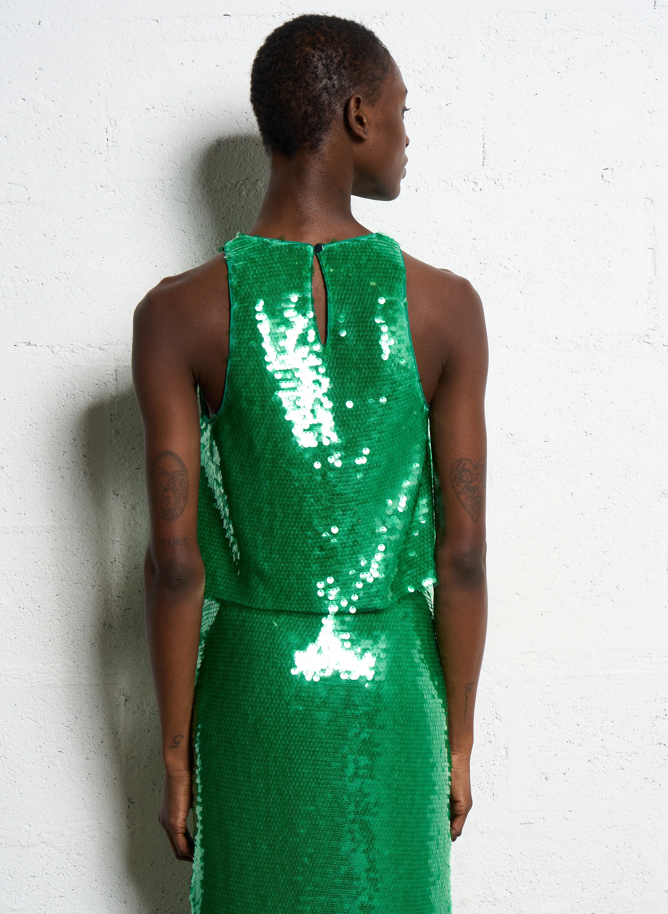 TALLY - Top col rond à sequins | Vert