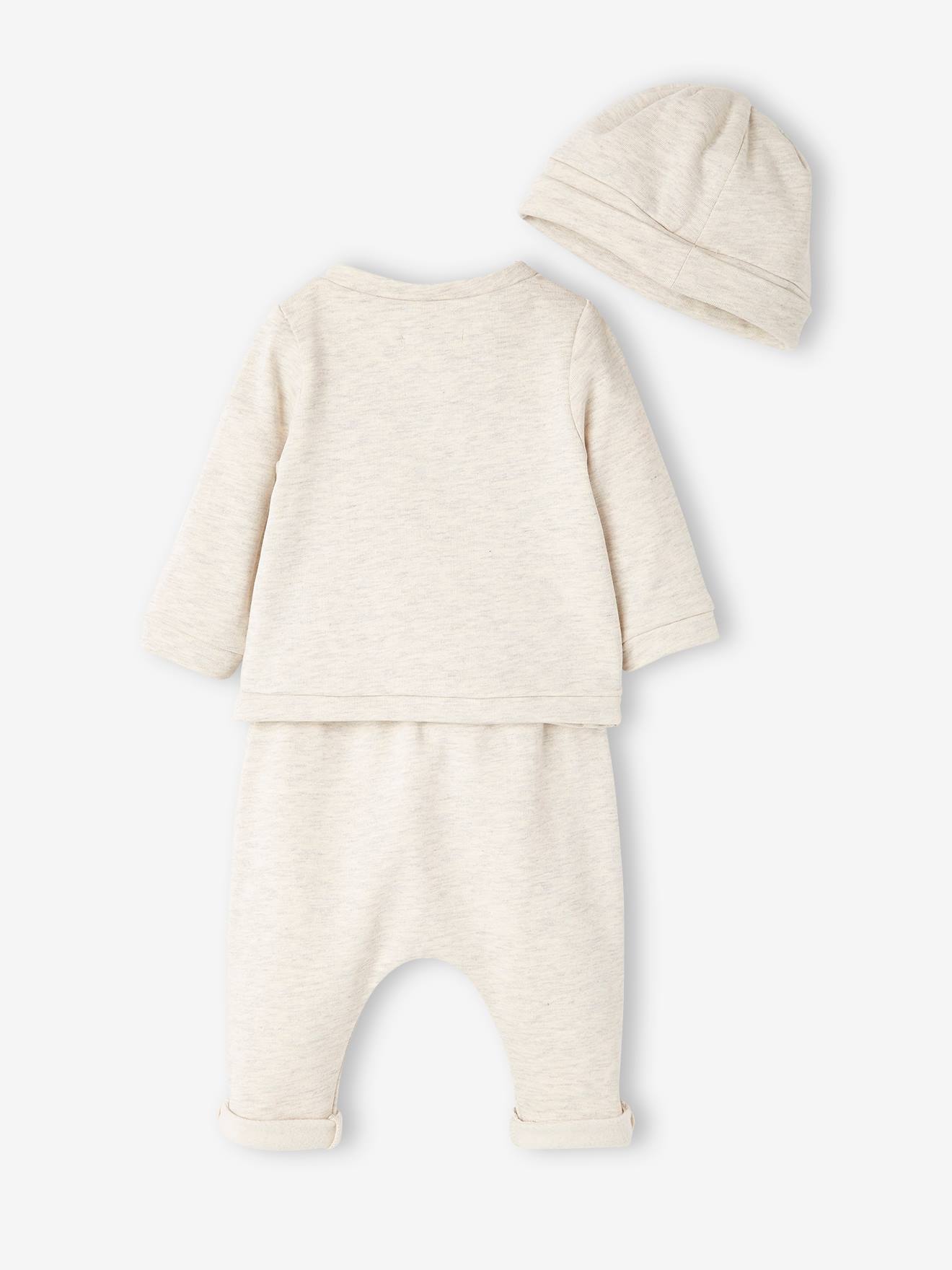 Conjunto de pelúcia para bebê de 3 peças, tamanho médio para recém-nascido, bege mesclado.