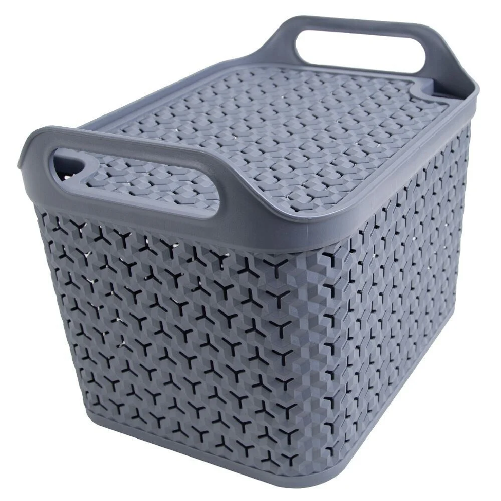Panière de rangement avec couvercle 24L plastique gris