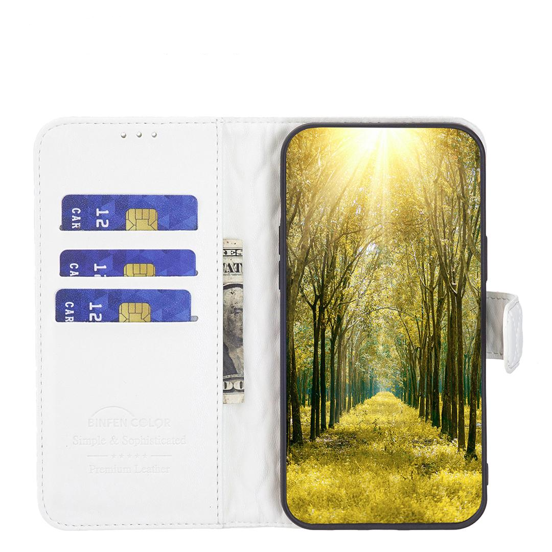 iPhone 14 Pro Leder Tasche Flip Cover Steppmuster - Weiss